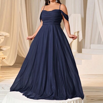 Plus Size Elegant Off-Shoulder Evening Gown With Adjustable Back Tie & Flowy A-Line Silhouette â Perfect For Gala Dinners, Red Carpet Events, Opera