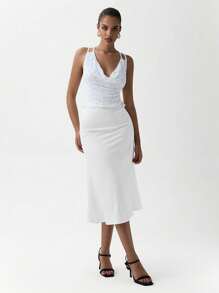 Lumivelle Camisola elegante de fiesta con escote drapeado con lentejuelas para mujer