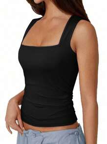 SHEIN SXY Summer;Casual Clothing Black Autumn Base Layer Solid Color Women's Tank Top