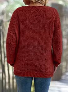 EMERY ROSE Plus Size Casual Solid Dropped Shoulder Fall Sweater For Autumn, Winter