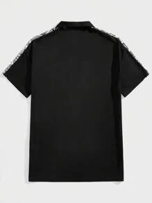 AKNOTIC Men's Casual Printed Patchwork Short Sleeve POLO Shirt, Summer - Black - View 2