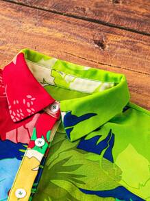 Breezaya 女士花卉印花泡泡袖休闲宽松衬衫，适合度假女士衬衫、短袖上衣 - 綠色 - 查看 4