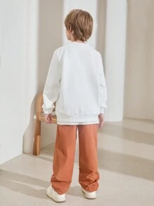 SHEIN Boys Slogan Graphic Pullover & Trousers - Multicolor - View 2