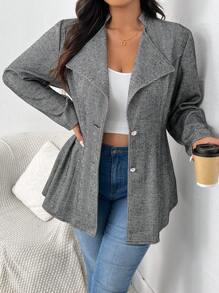 SHEIN Frenchy Plus Size Grey Casual Herringbone Blazer,Autumn/Winter, Women Clothes Fall/Winter - Grey - View 4