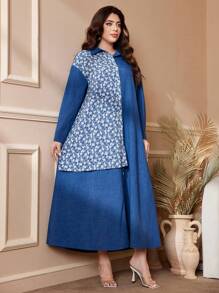 Al Najma 大码女式花卉印花长袖单排扣连衣裙，阿拉伯风格，休闲，朴素，适合日常休闲/旅行/度假/休假/家居服，超长大码阿拉伯服装 - 彩色 - 查看 5