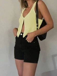 Chiquease Top de punto informal acortado de moda para mujer