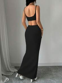 SHEIN Unity 2pcs Versatile Hollow Out Knitted Sweater Set - Black - View 2