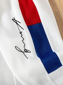 2pcs Young Boy Simple English Letter Print Splicing Raglan Sleeve Sweatshirt & Splicing Pants Sportswear Set, Autumn/Winter - White - View 3