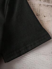 SHEIN EZwear 休闲简约万圣节女巫图案宽松圆领短袖 T 恤，适合万圣节派对 - 黑色 - 查看 3