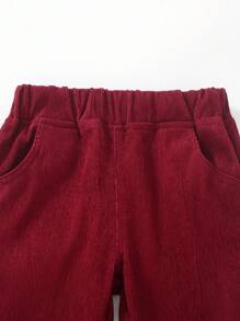 SHEIN Young Boy Solid Pocket Simple Casual Pants - Burgundy - View 7