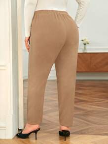 SHEIN Frenchy Plus Size Women's Solid Color Zipper Design Straight Leg Elegant Office Pants