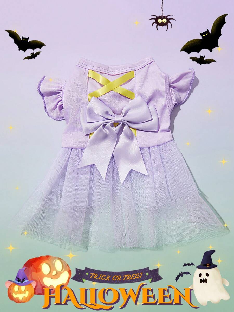 PETSIN 1pc Pet Purple Mesh Splice Knitted Cap Sleeve Princess Dress - Multicolor - View 1