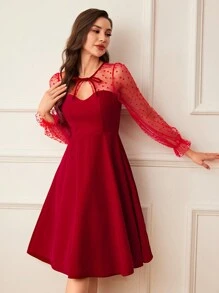 Vintamour Vestido elegante y vintage de ajuste ceñido para fiesta de Navidad de mujer, con mangas largas con diseño de empalme de malla y falda acampanada, disfraz calado, atuendo de mujer para Acción de Gracias, ropa de otoño, disfraz de princesa, vestido de mujer para Navidad, baile de máscaras, vestido elegante sexy rojo, disfraz de hada, vestido para el Día de San Valentín, vestido de cumpleaños para mujer, vestidos elegantes para mujer con lazo - Rojo - Ver 5
