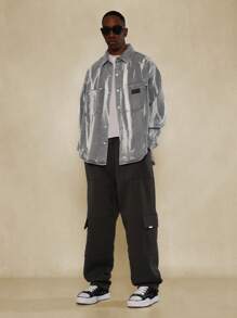 SUMWON Camisa de mezclilla con ajuste oversize, efecto teñido anudado y curvas - Gris - Ver 1