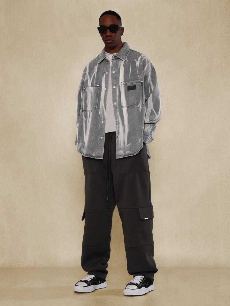 Oversized Fit Tie-Dye Curve Denim Shirt