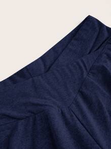 SHEIN EZwear 2pcs Women Crossover Waist Design Skinny Flared Casual Pants Set In Black & Blue, Suitable For Spring And Autumn Suitable For Going Out Women's Sportswear - Multicolor - View 6