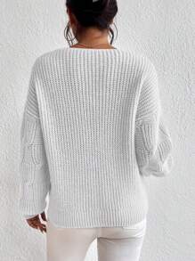 Chiquease Solid V-Neck Long Sleeve Casual Pullover Sweater Knit Pullover Fall Winter Outfit