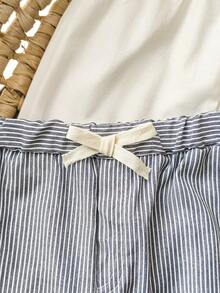 Cozy Pixies 2 件装男童彩色条纹松紧腰装饰针织短裤套装 - 黑與白 - 查看 3