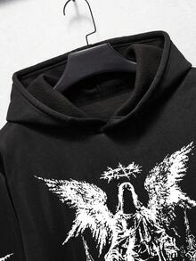 Manfinity Dauomo Sweatshirt Hoodie Minimalis Lengan Panjang Pria, Pakaian Kasual Sehari-hari, Gaya Emo, Gaya 2000-an, Musim Gugur/Dingin - Hitam - View 3