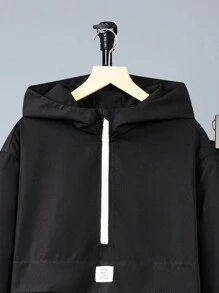 SHEIN 2pcs/Set Teen Boys' Casual Zip-Up Hoodie Jacket And Drawstring Pants Set, Suitable For School, Home, Daily Wear, Fall & Winter, Black & White