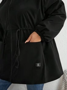 SHEIN CURVE+ Áo khoác có mũ trùm đầu thanh lịch cỡ lớn mùa đông mới mềm mại có đệm - màu đen - Xem 6