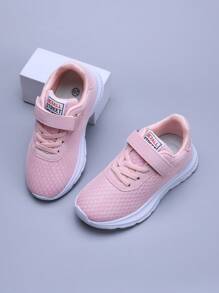 1 Pair Breathable Mesh Kids Casual Shoes With Hook And Loop, Pink
