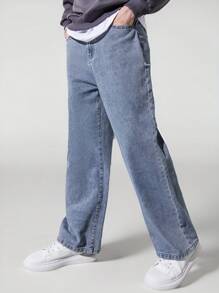 SHEIN Jeans Rectos Básicos Sueltos Y Confortables Para Adolescentes