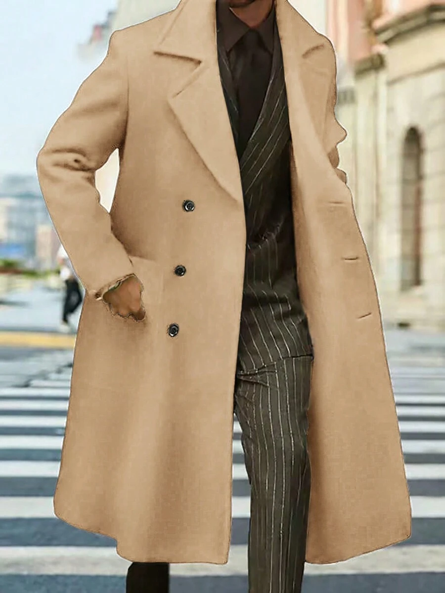 Manfinity Mode Chaqueta de trabajo de manga larga con cuello de solapa y unicolor para hombres, para otoño/invierno - Caqui - Ver 1