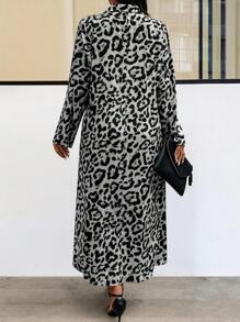 Breezaya Plus Size Leopard Print Button Front Long Shirt Dress For Vacation & Casual Wear Maxi Women Outfit Fall Cloth For Women - Multicolor - View 2