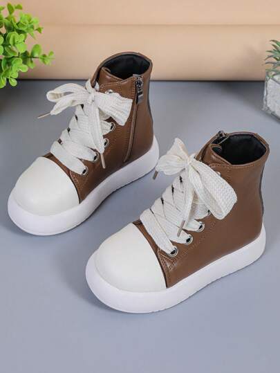 New Side Zipper Lace-Up Fashion Platform Outdoor Children Boots