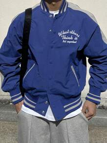 DAZY 男士休闲字母刺绣夹克，秋季 - 藍色 - 查看 9
