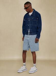 Sumwon Projects Classic Trucker Denim Jacket Script Logo Design Custom Embroidered Back Urban Streetwear High Street Workwear Spring Fall Outerwear - Blue - View 5