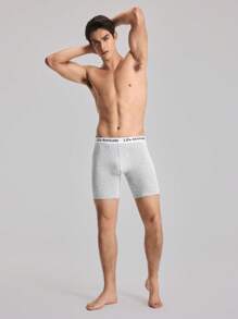 EasyFave Men's Letter Woven Long Boxer Briefs - Light Grey - View 6