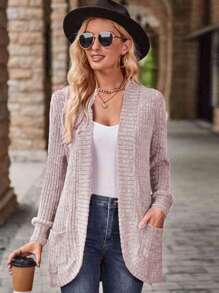 EMERY ROSE Women's Casual Ribbed Brushed Open Front Side Pocket Shorts Jacket, Lightweight Fall Winter Cloth For Women - Pink - View 4