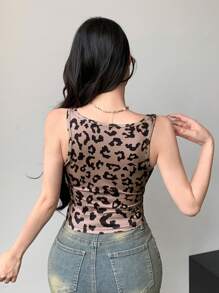 DAZY 1 件时尚豹纹修身背心，夏季 - 棕色 - 查看 4