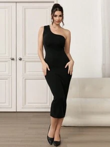 Modelyn 2pcs Women's Solid Color Front Button Shirt And Asymmetric Sleeveless Dress Set 2 Pieces Set - Black - View 6