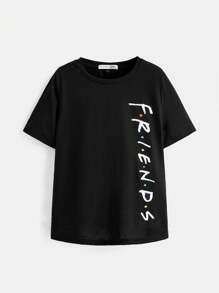 FRIENDS X SHEIN Casual Loose Crew Neck Short Sleeve Women T-Shirt, Suitable For Summer,Graphic Tee