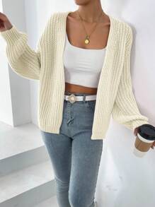 Women Solid Color Lantern Sleeve Cardigan, Autumn Winter,Long Sleeve Tops Fall Cloth For Women - Apricot - View 5