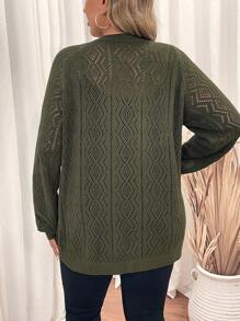 SHEIN VCAY 大码女式穿孔长袖开衫，秋装套装