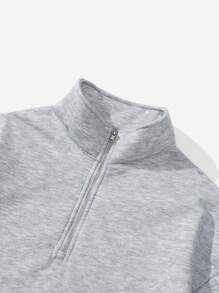 SHEIN CURVE+ Plus Size Retro Campus Style Casual Unisex Women Loose Half-Zip High Neck Fleece Hoodie, Suitable For Autumn/Winter/Autumn /Winter