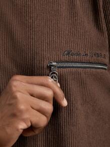 AKNOTIC Business Casual Herren gestricktes, locker geschnittenes Sweatshirt mit Rundhalsausschnitt und Langarm sowie Cord Anzug Set, geeignet für Herbst und Winter - Kaffeebraun - Übersicht 4