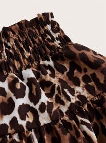 SHEIN Unity Women's Summer Leopard Print Puff Tulle Lace Hem Skirt - Multicolor - View 3