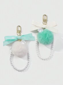 SHEIN 1pc Random Color Furball Ribbon Bow Keychain - Blue - View 7