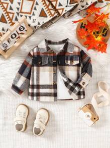 Áo khoác dáng rộng đơn hàng ngày kẻ caro dài tay cho bé gái, thu đông - trái cam - Xem 1