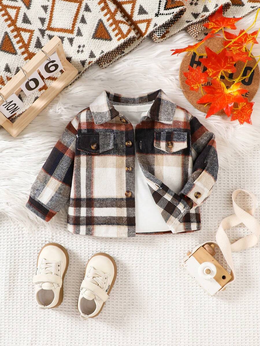 Áo khoác dáng rộng đơn hàng ngày kẻ caro dài tay cho bé gái, thu đông - trái cam - Xem 1