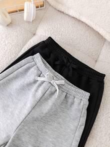 SHEIN 2 件套年轻女孩纯色针织宽松休闲阔腿运动裤