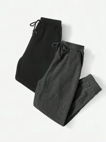 RueChic Plain Casual Drawstring Waist Sweatpants - Multicolor - View 3