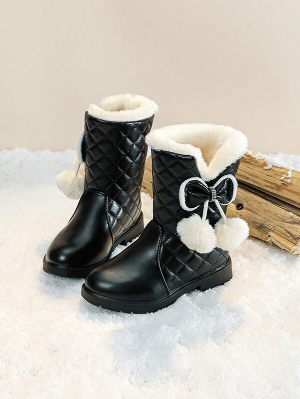 Botas de nieve para niños, nuevas botas para niñas, botas de invierno para niños, hasta la pantorrilla, forro de piel, botas cortas de princesa, zapatos