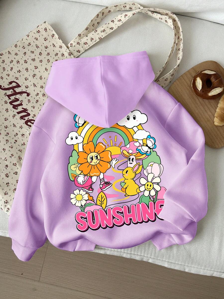 SHEIN Leap Crew 年轻女孩休闲舒适笑脸图案针织长袖运动衫，适合秋冬季 - 紫色 - 查看 1