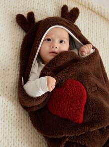 Cozy Pixies 1pc Brown & Red Heart Deer Antlers Design Baby Sleeping Bag, Autumn/Winter - Coffee Brown - View 13